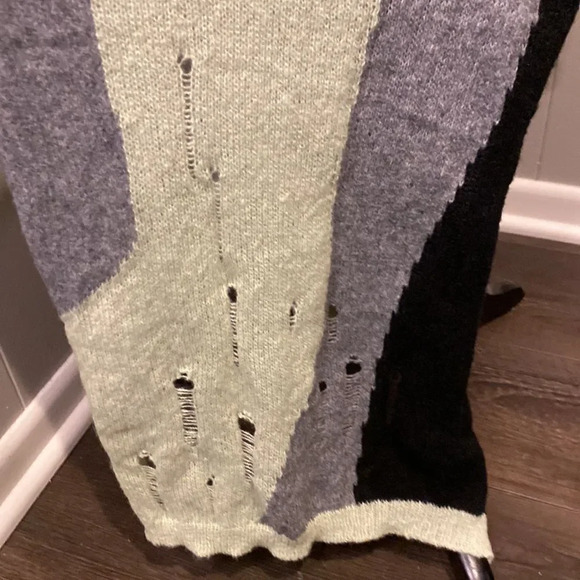 Kollyy Large Green/black/grey Colorblock Knit Distressed Slit Maxi Dress - Picture 7 of 13